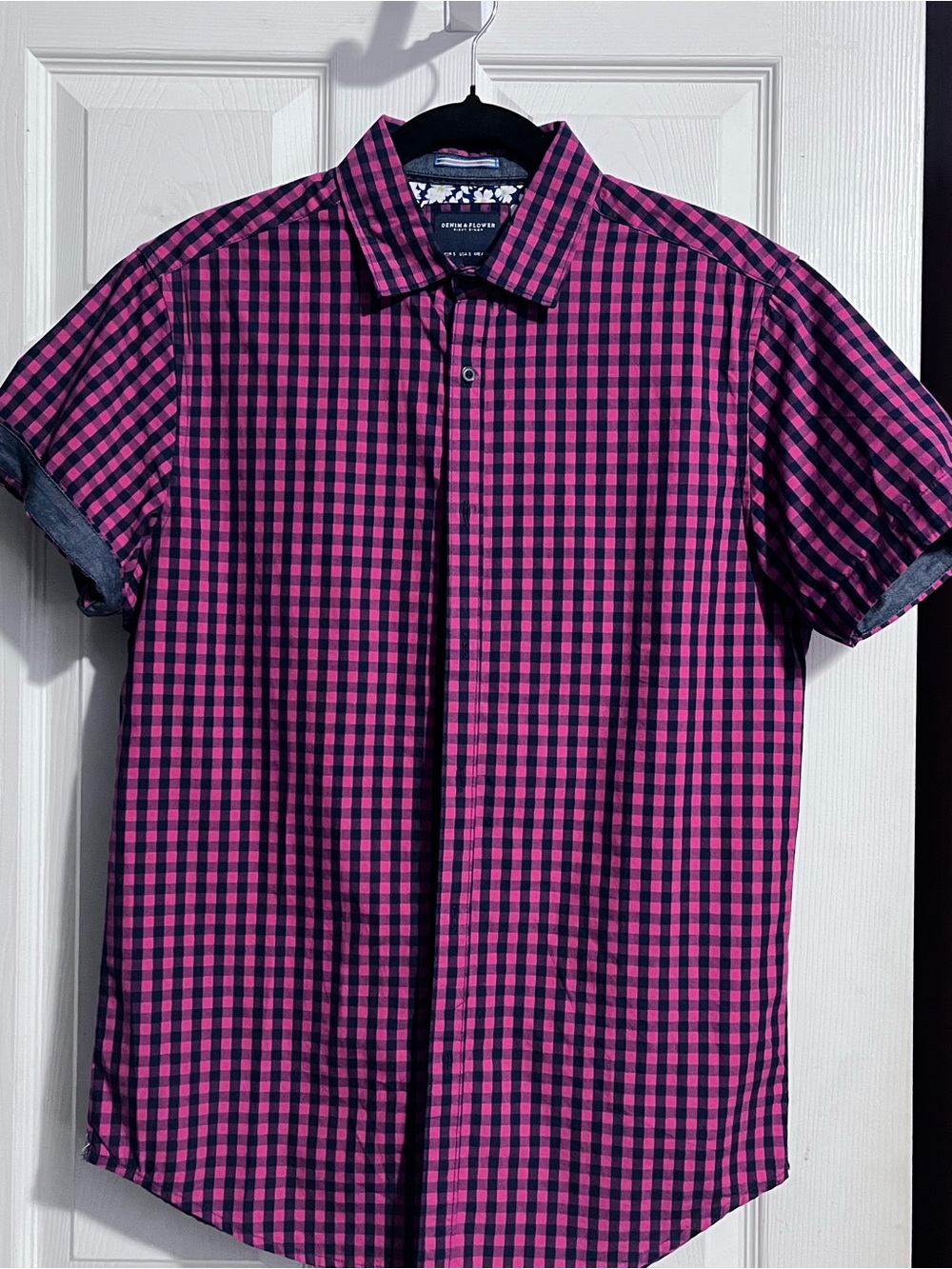 Denim & Flower Men's Short-Sleeve Pink & Black Gingham Button-Down Shirt
